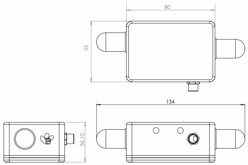 BeanDevice 2.4GHz HI-Inc 傳感器的尺寸圖